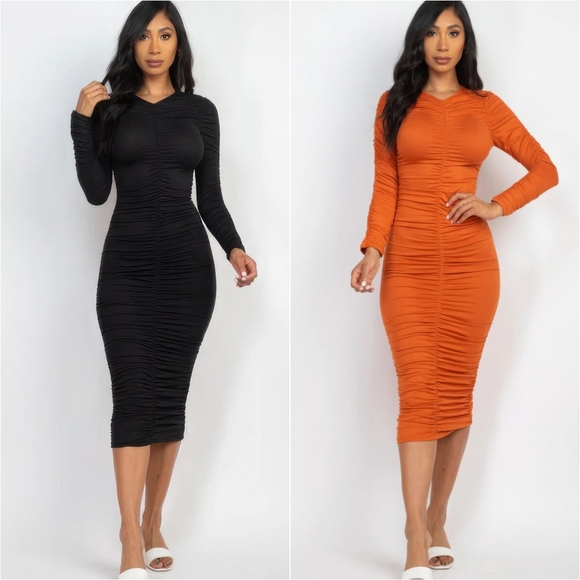 Radiant Ruching Midi Dress - Black - Picture 14 of 15